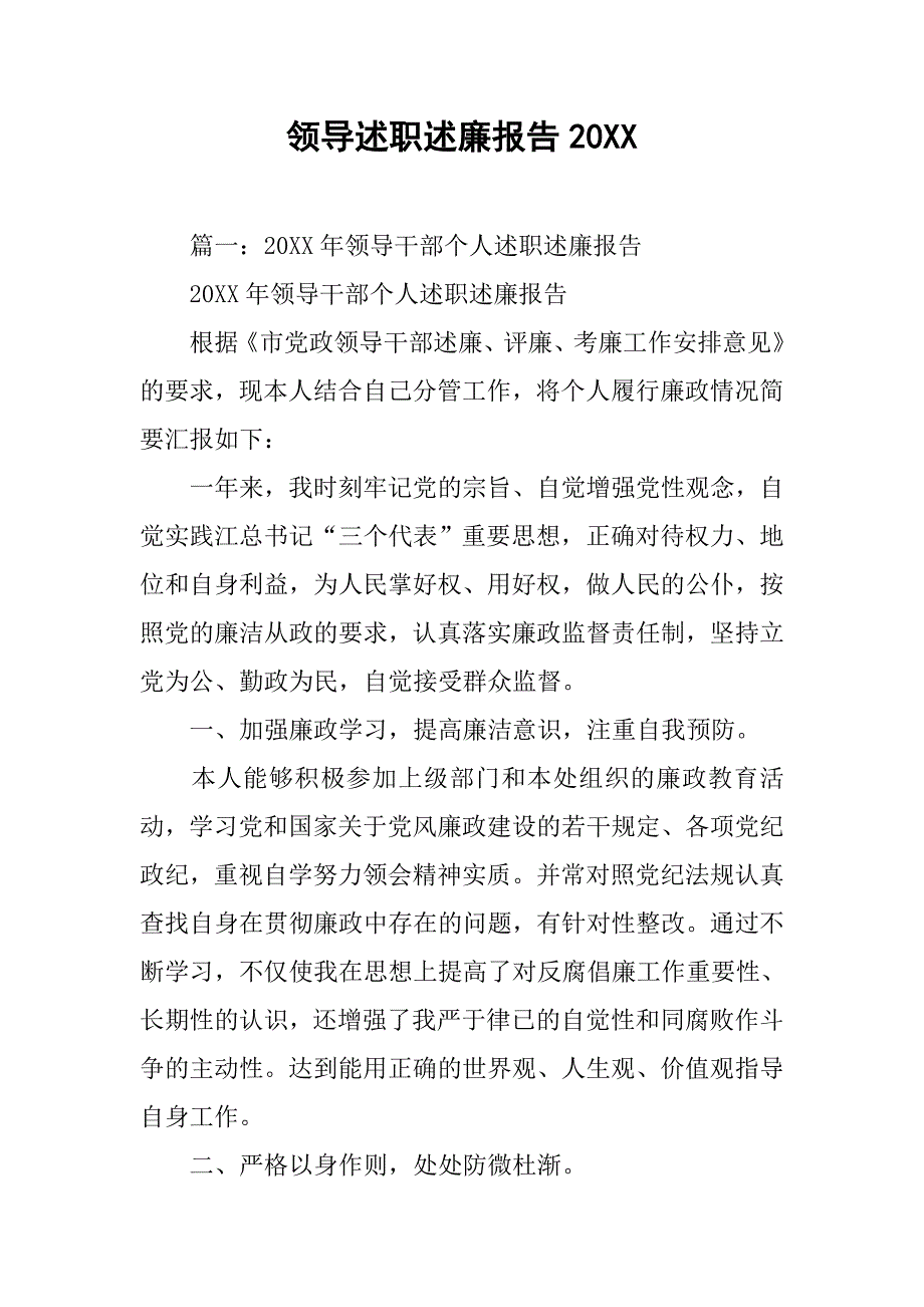 领导述职述廉报告20xx_第1页