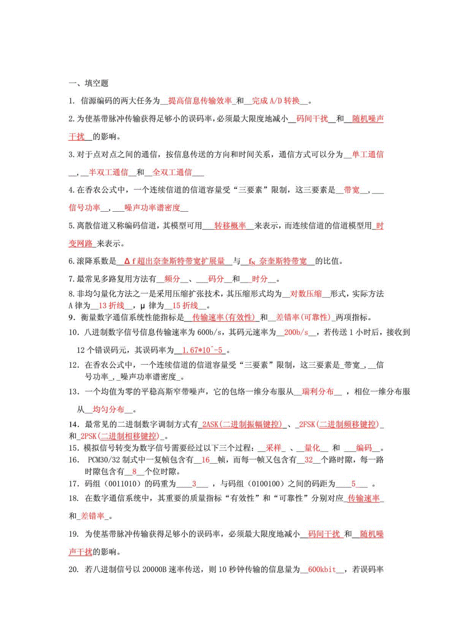 通信原理期末复习题答案复习资料_第1页