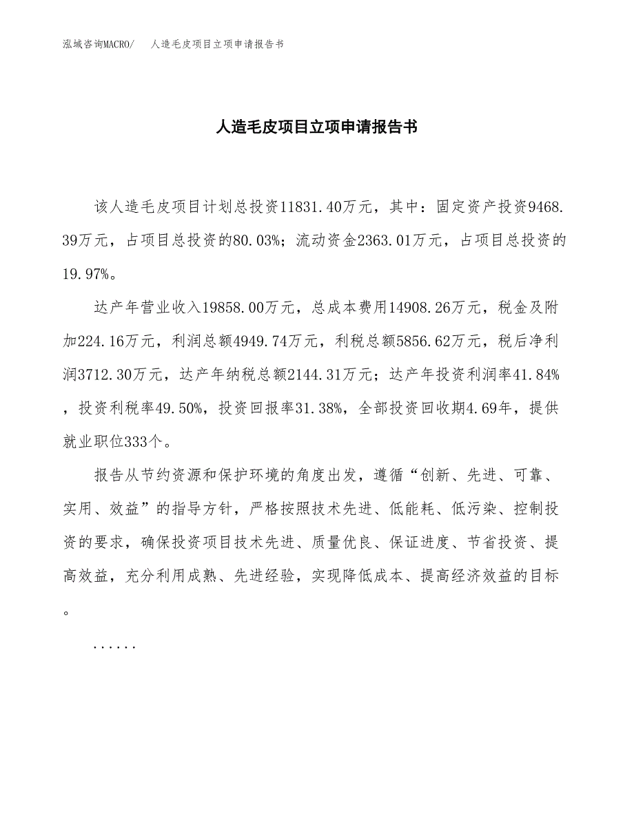 人造毛皮项目立项申请报告书（总投资12000万元）_第2页