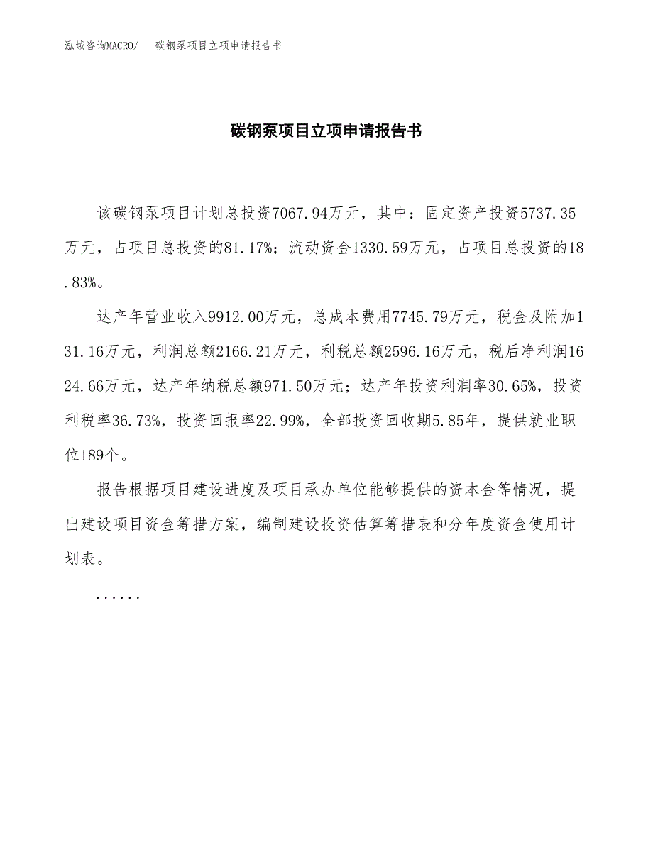 碳钢泵项目立项申请报告书（总投资7000万元）_第2页