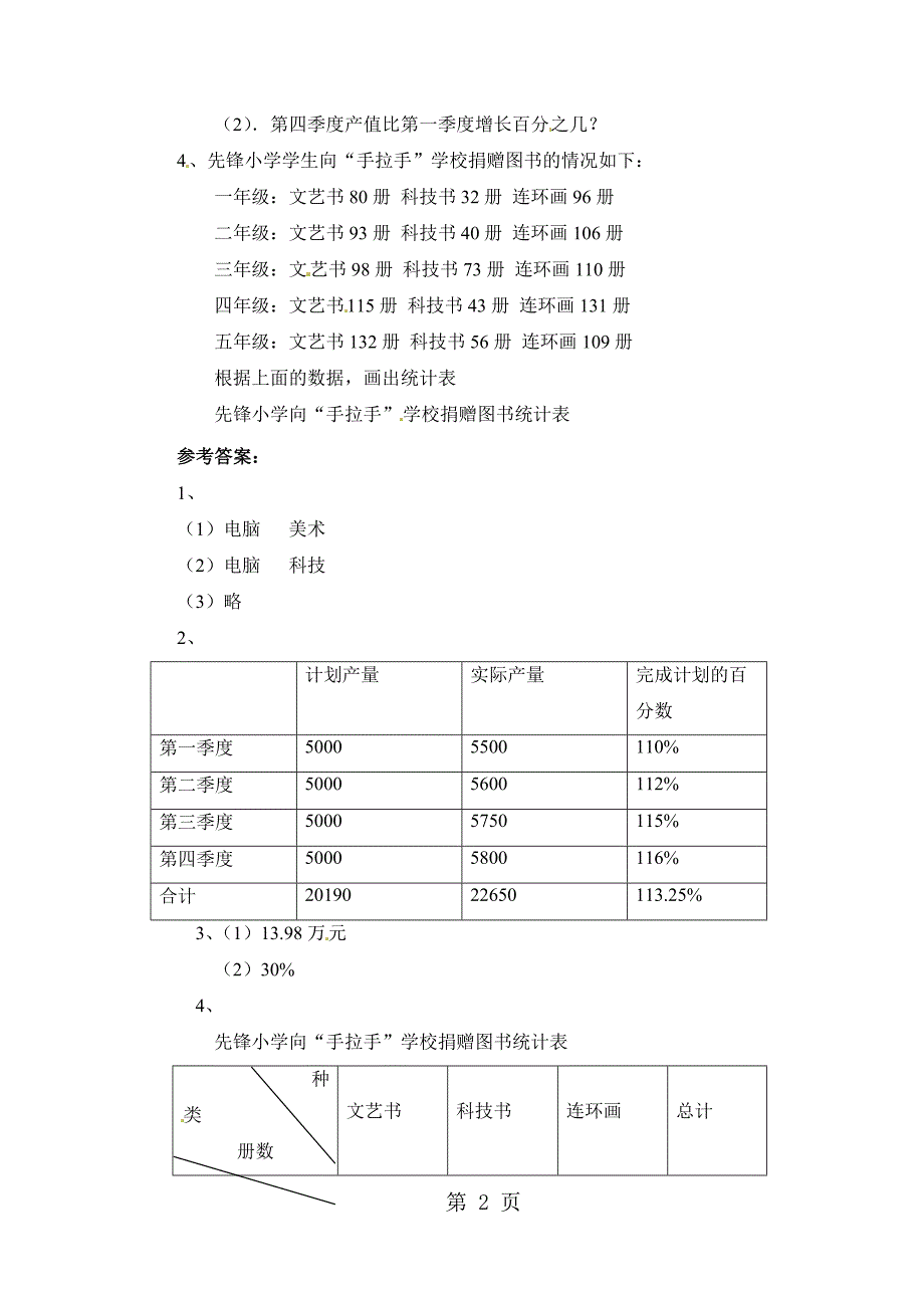 四年级下册数学一课一练统计表_北京版（）（含答案）_第2页