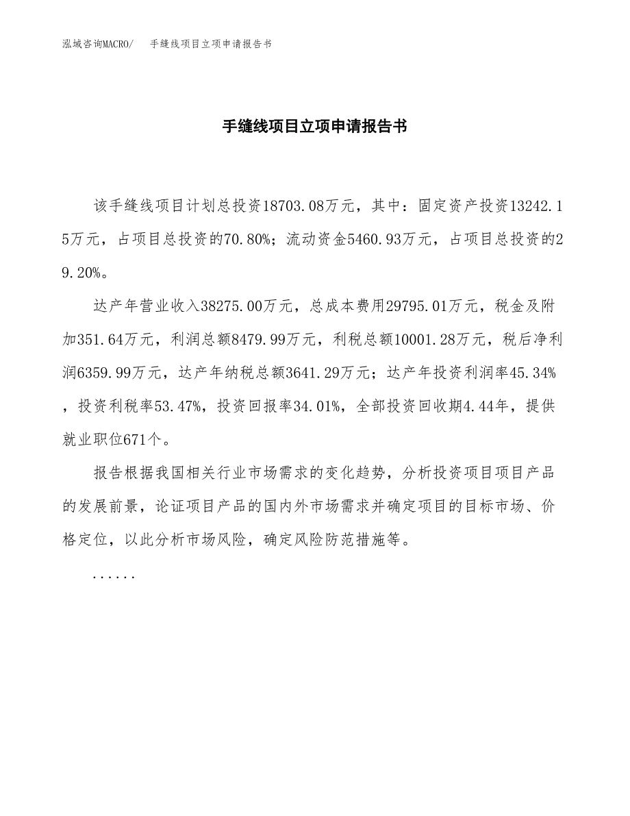 手缝线项目立项申请报告书（总投资19000万元）_第2页