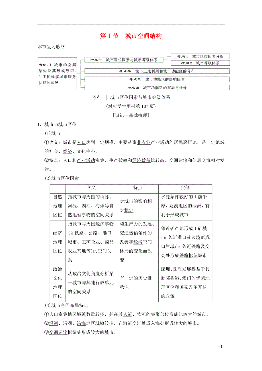 2019届高考地理一轮复习 第6章 城市与环境 第1节 城市空间结构学案 新人教版_第1页