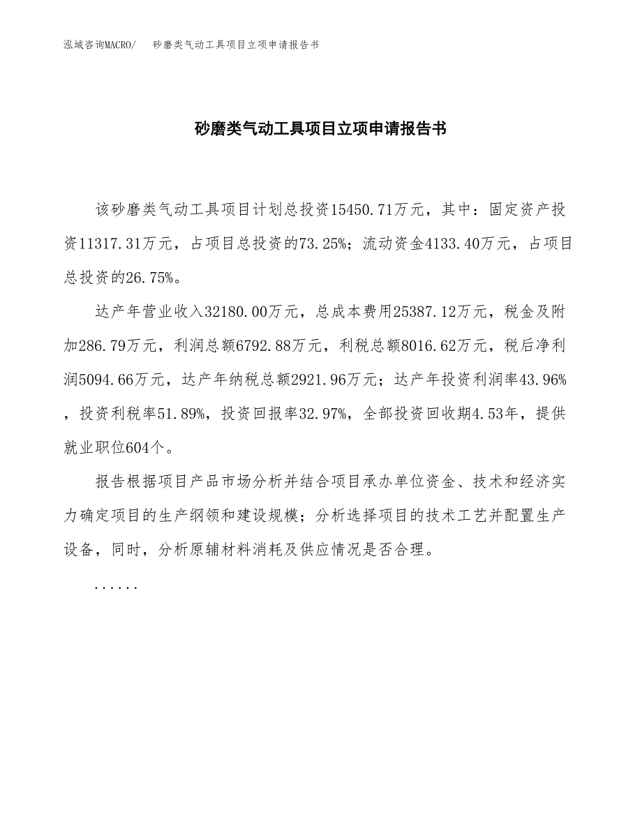 砂磨类气动工具项目立项申请报告书（总投资15000万元）_第2页