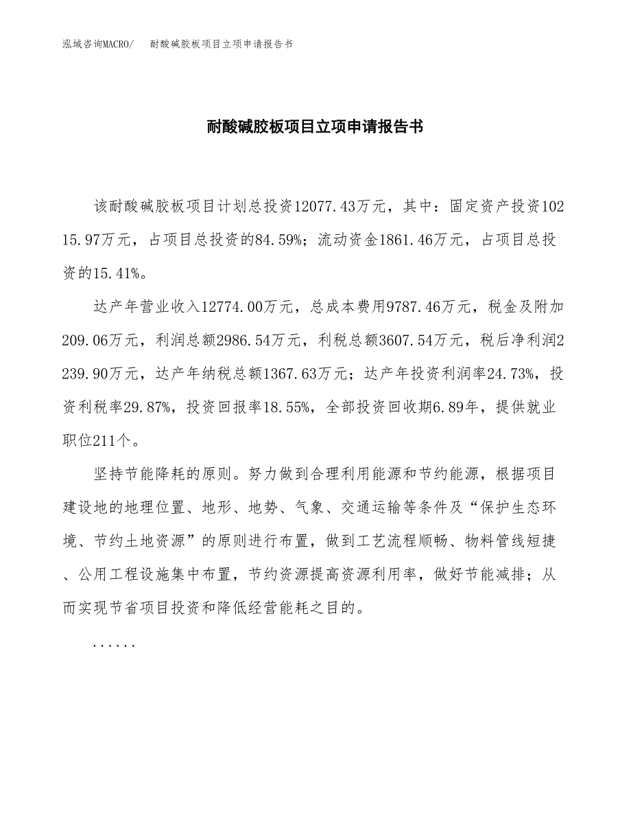 耐酸碱胶板项目立项申请报告书（总投资12000万元）_第2页