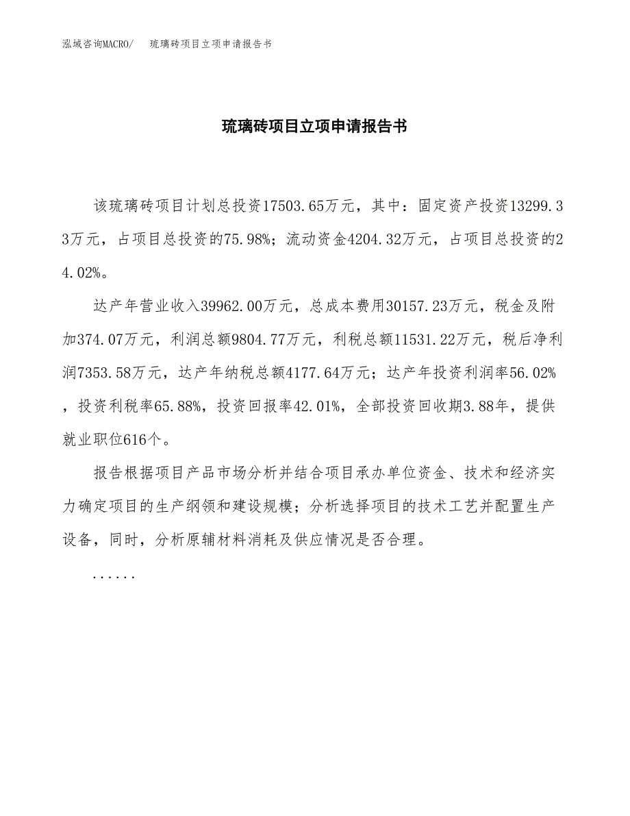 通体砖项目立项申请报告书（总投资18000万元）_第2页