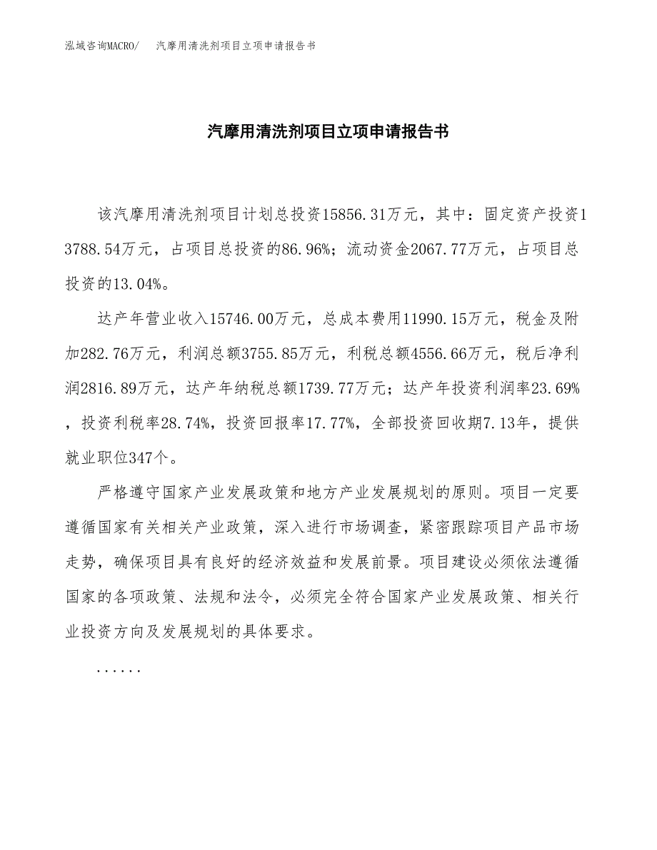 汽摩用清洗剂项目立项申请报告书（总投资16000万元）_第2页