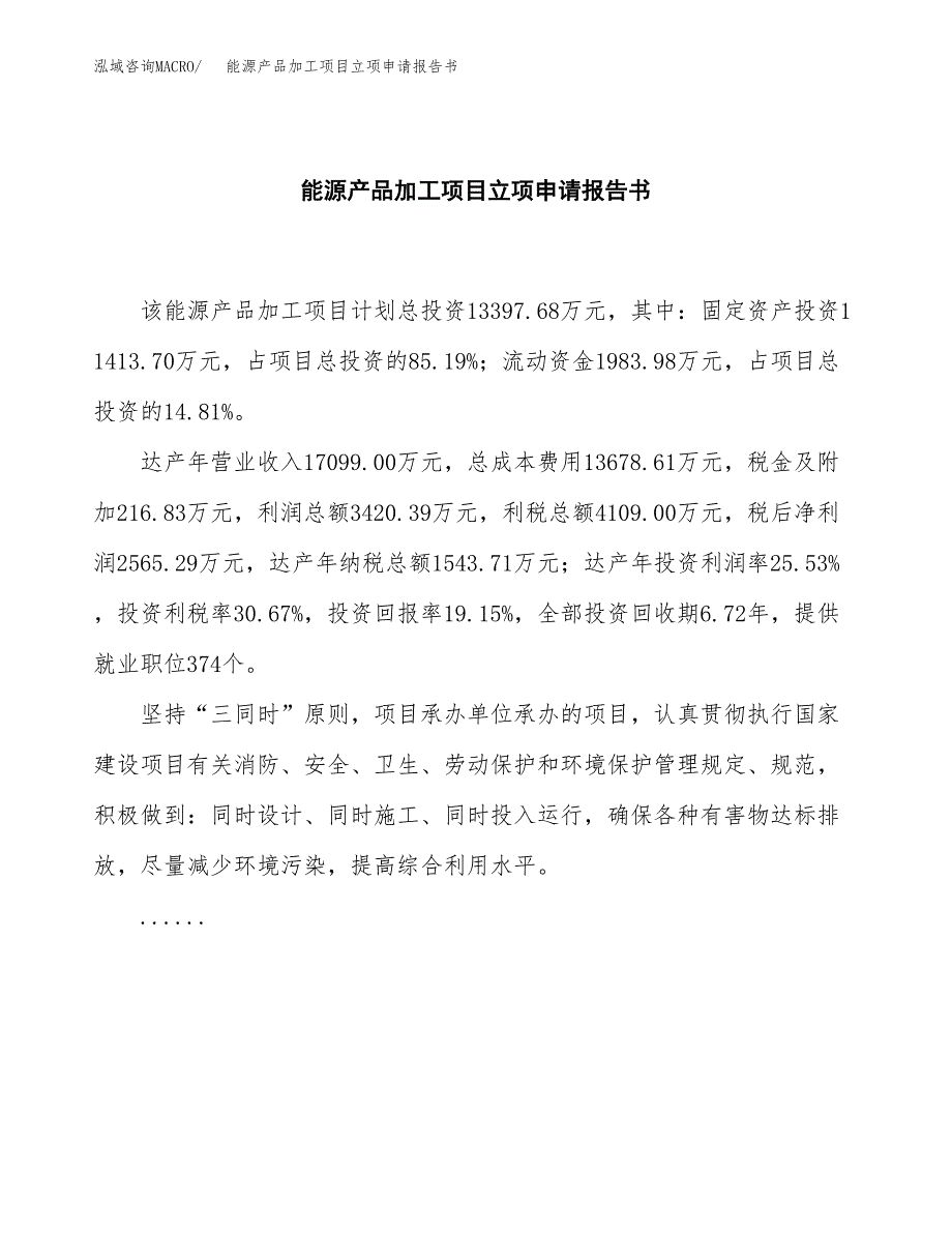 能源产品加工项目立项申请报告书（总投资13000万元）_第2页