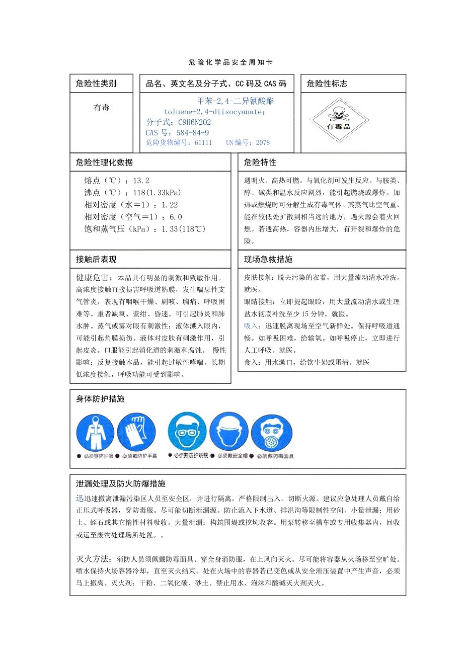 危险化学品安全周知卡tdi_第1页