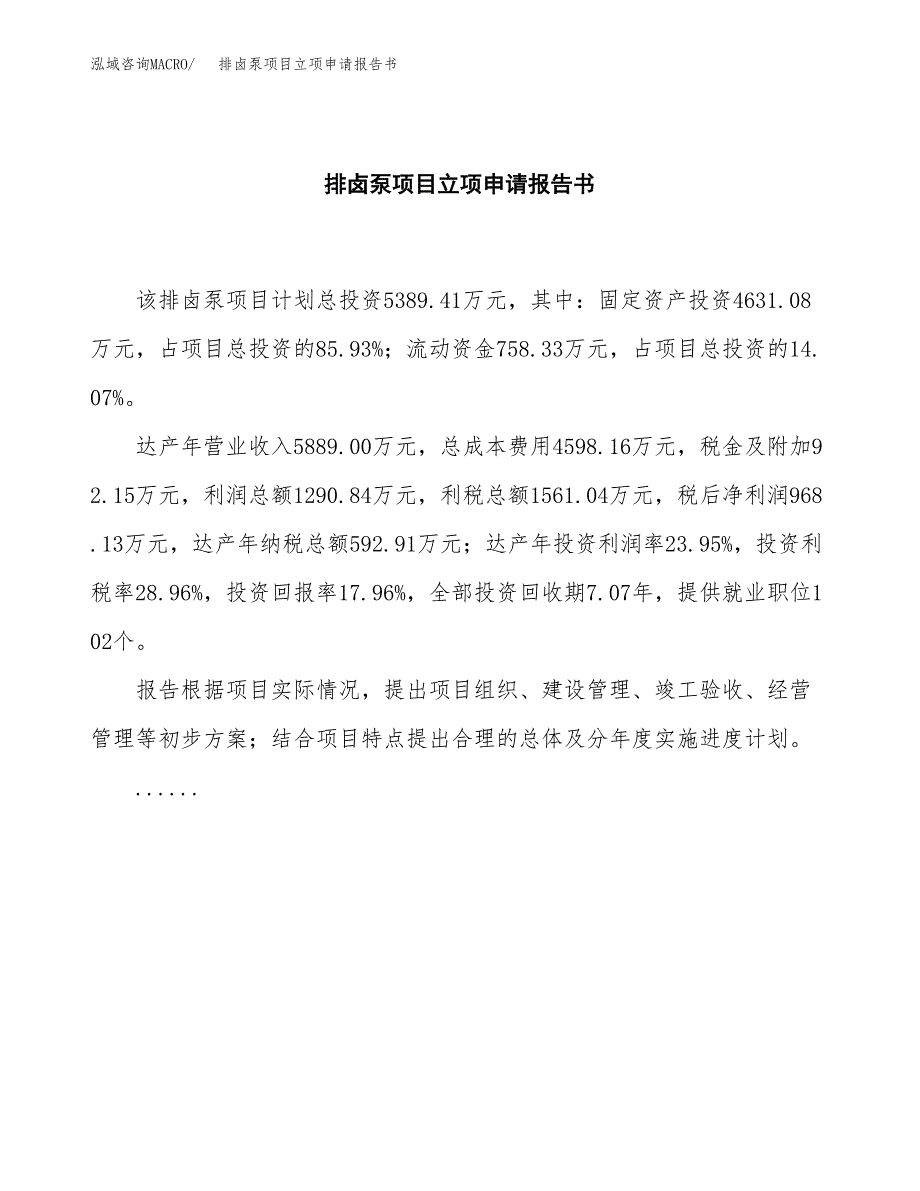 排卤泵项目立项申请报告书（总投资5000万元）_第2页