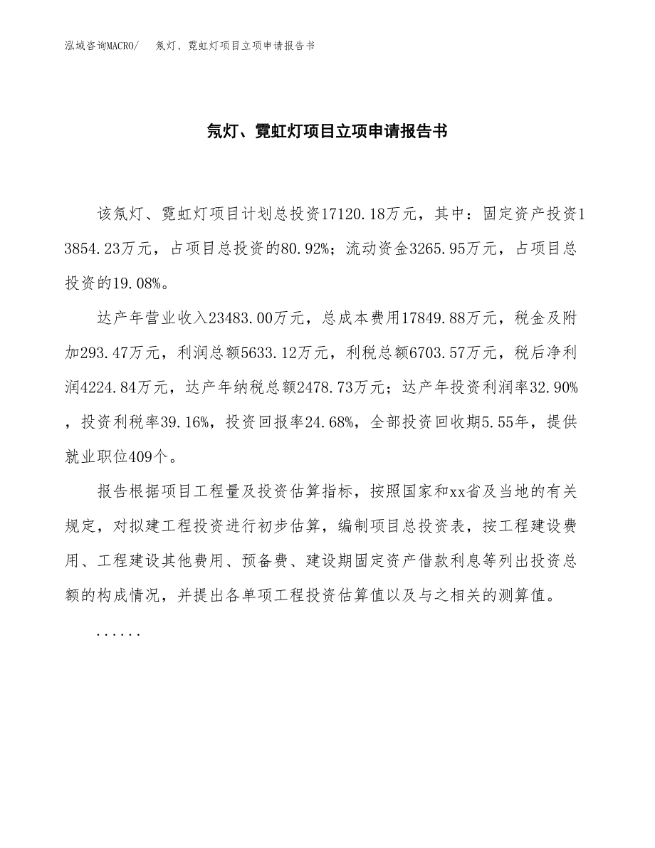 氖灯、霓虹灯项目立项申请报告书（总投资17000万元）_第2页