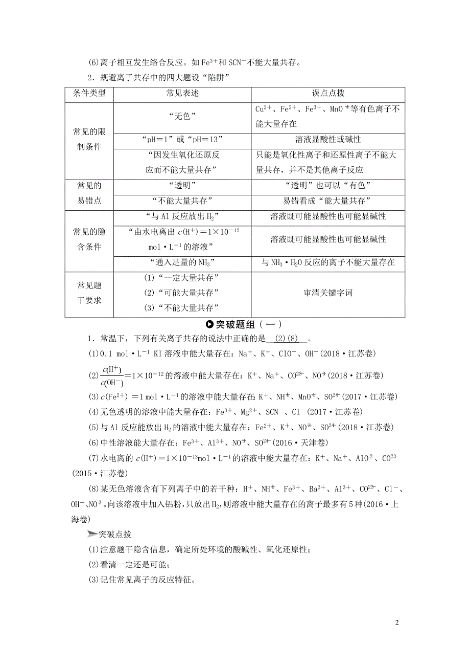 2019高考化学二轮复习 第1部分 第4讲 离子反应学案_第2页