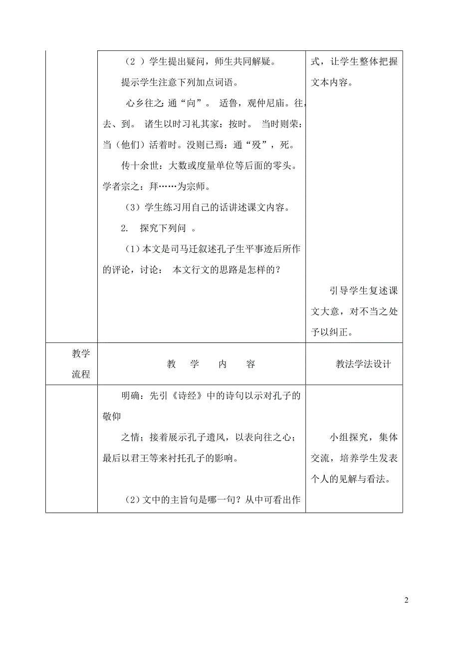 2019年春九年级语文下册 第18课 短文二篇《孔子世家赞》教案 长春版_第2页