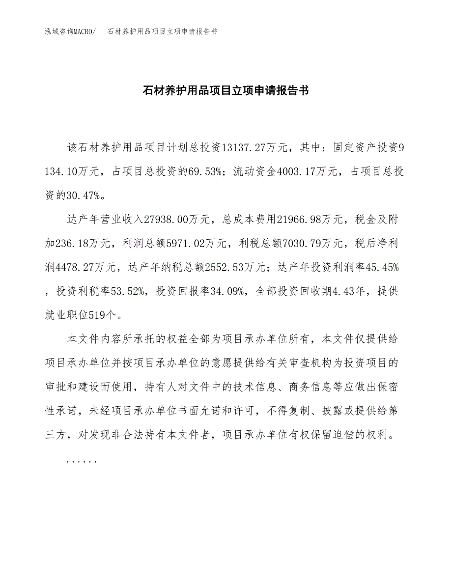 石材养护用品项目立项申请报告书（总投资13000万元）_第2页