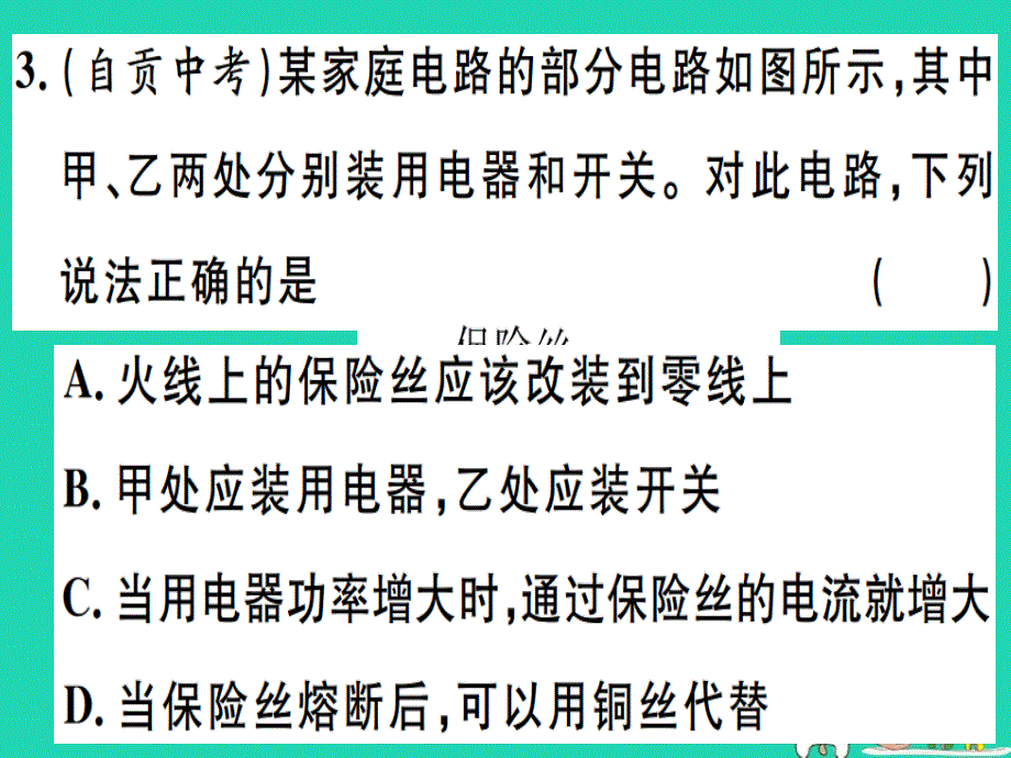 2019春九年级物理全册 复习基础训练 第九单元 电功率与生活用电 第2讲 家庭电路 安全用电习题课件 （新版）沪科版_第3页