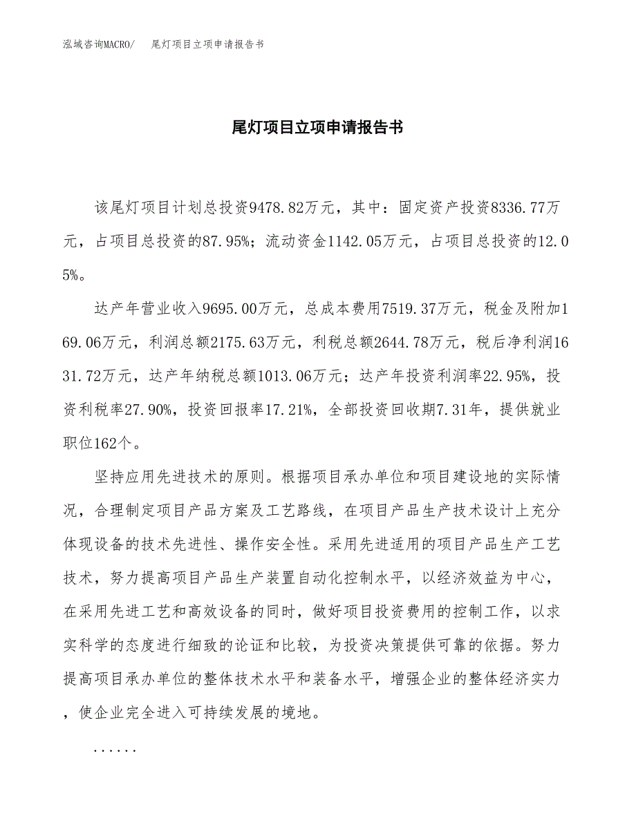 尾灯项目立项申请报告书（总投资9000万元）_第2页