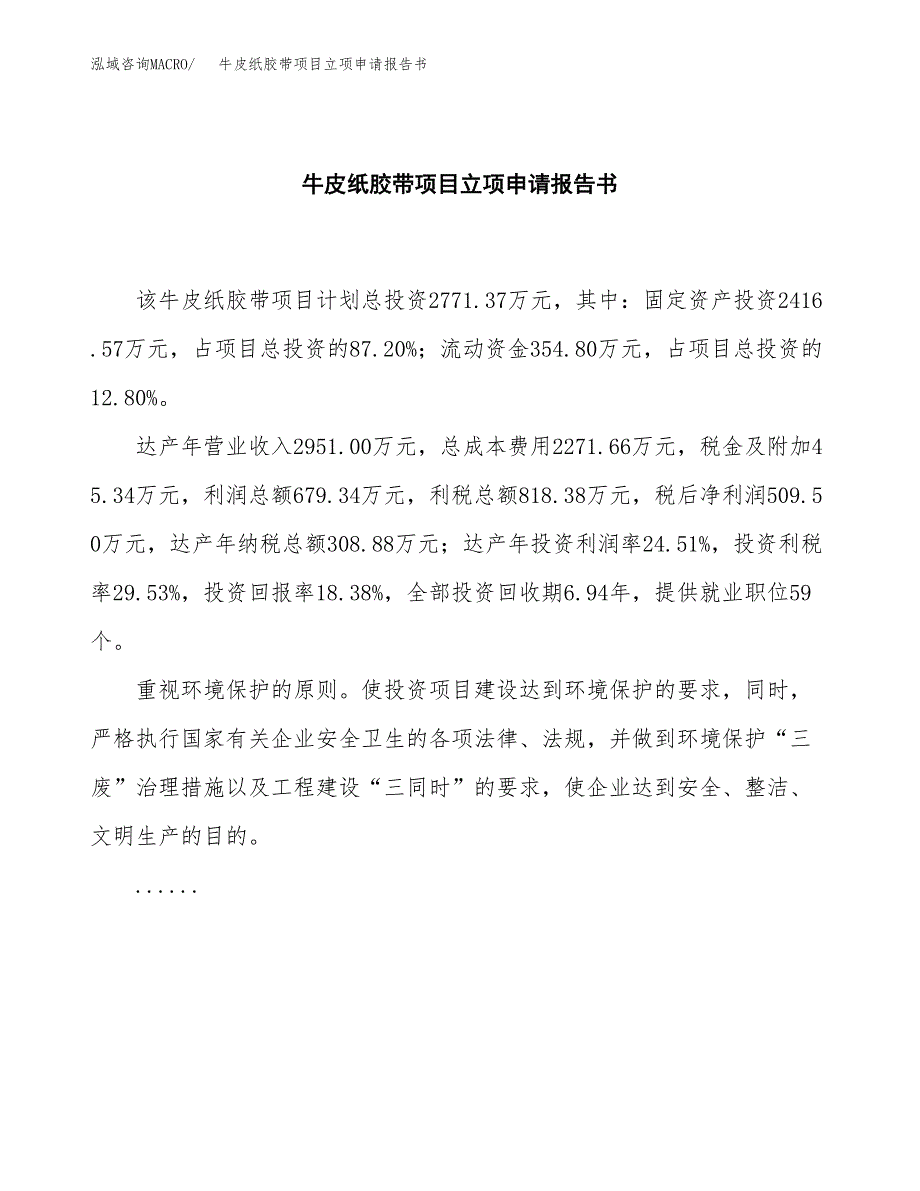 牛皮纸胶带项目立项申请报告书（总投资3000万元）_第2页