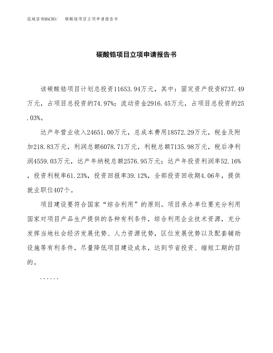 碳酸锆项目立项申请报告书（总投资12000万元）_第2页