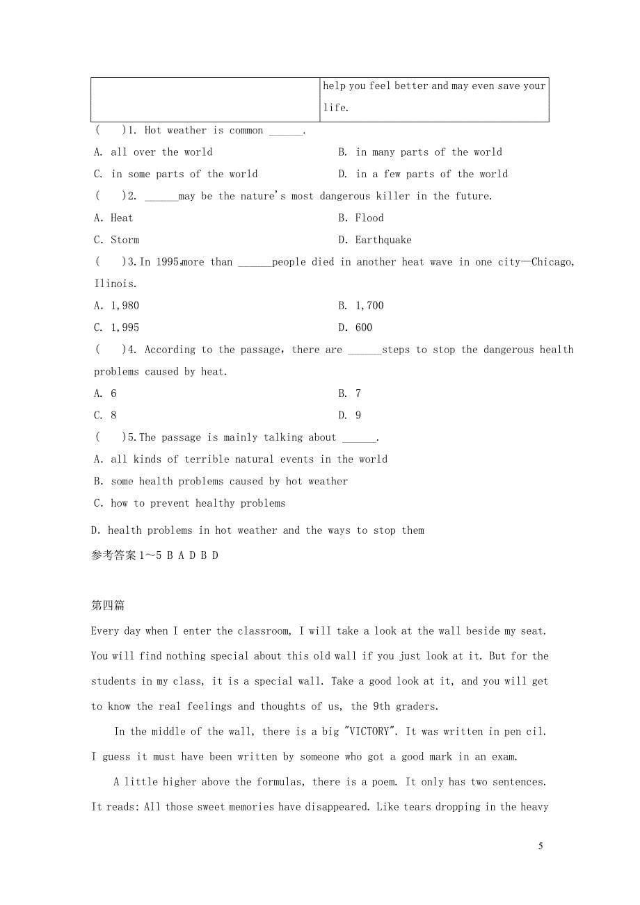 2019年中考英语二轮复习 阅读理解优编题（7）_第5页