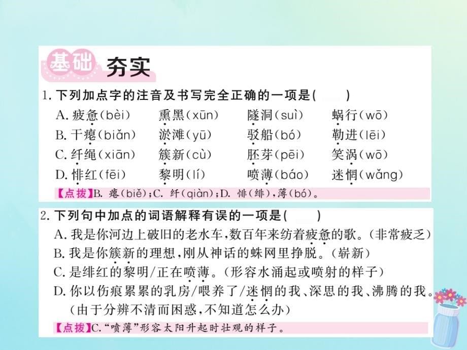 九年级语文下册 第一单元 1《祖国啊，我亲爱的祖国》课堂过关演练课件 新人教版_第5页