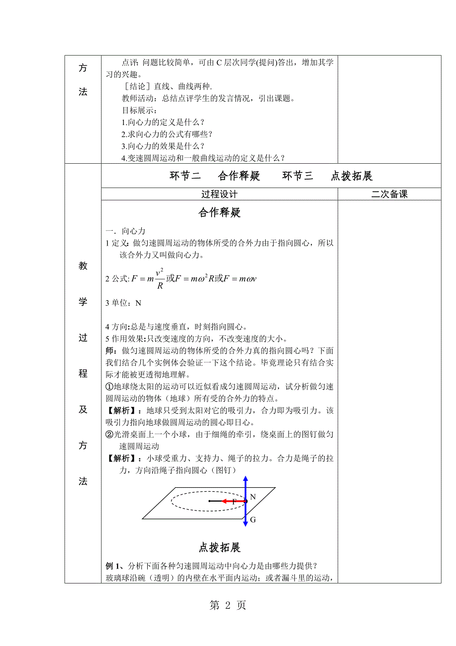 江苏省徐州市睢宁县菁华高级中学“四步教学法”教案：人教版物理必修二第五章第六节 向心力_第2页