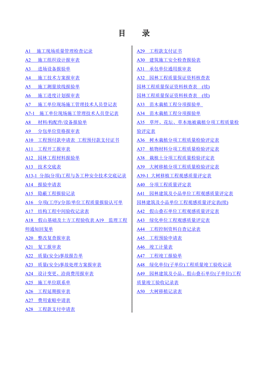 园林绿化工程施工全套表格_第1页