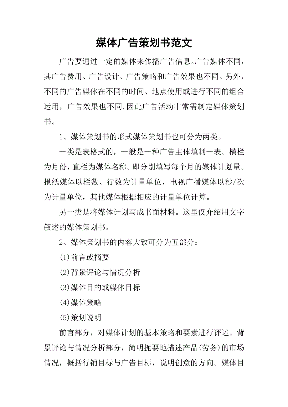 媒体广告策划书范文_第1页