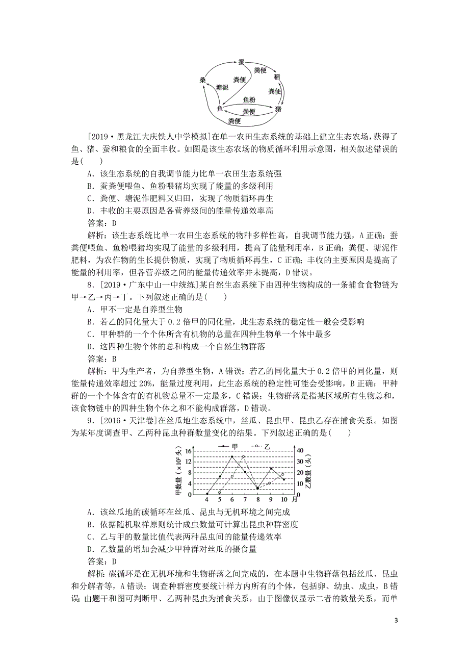 2020版高考生物一轮复习 全程训练计划 周测（十一）生态系统及环境保护（含解析）_第3页