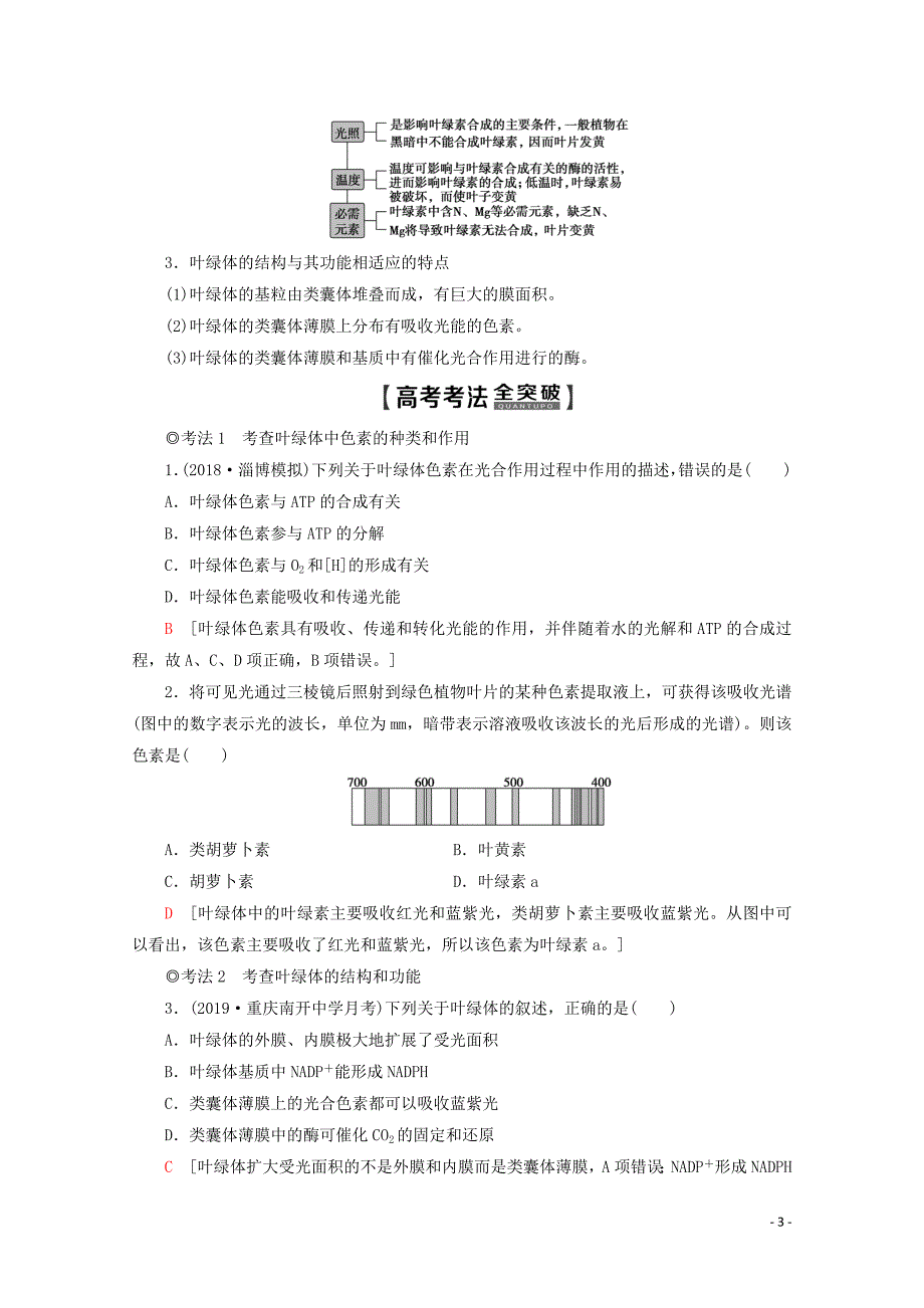 2020版高考生物一轮复习 第3单元 第2讲 光合作用（ⅰ）教学案 苏教版必修1_第3页