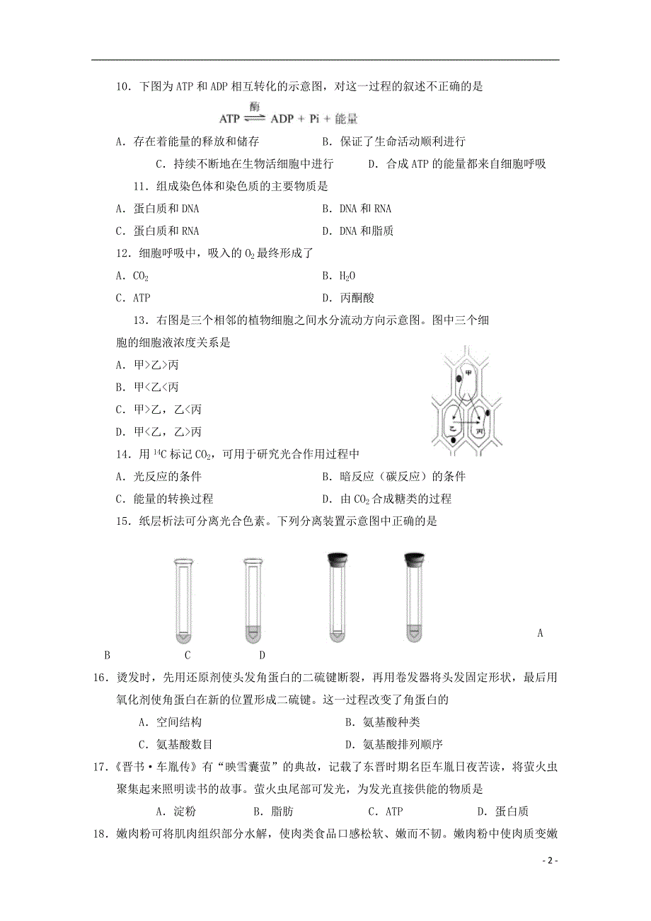 北京市西城区2018-2019学年高一生物上学期期末考试试题_第2页