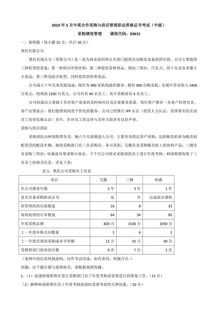 全国2009-2011年5月自学考试03615《采购绩效管理》历年真题及答案_第5页