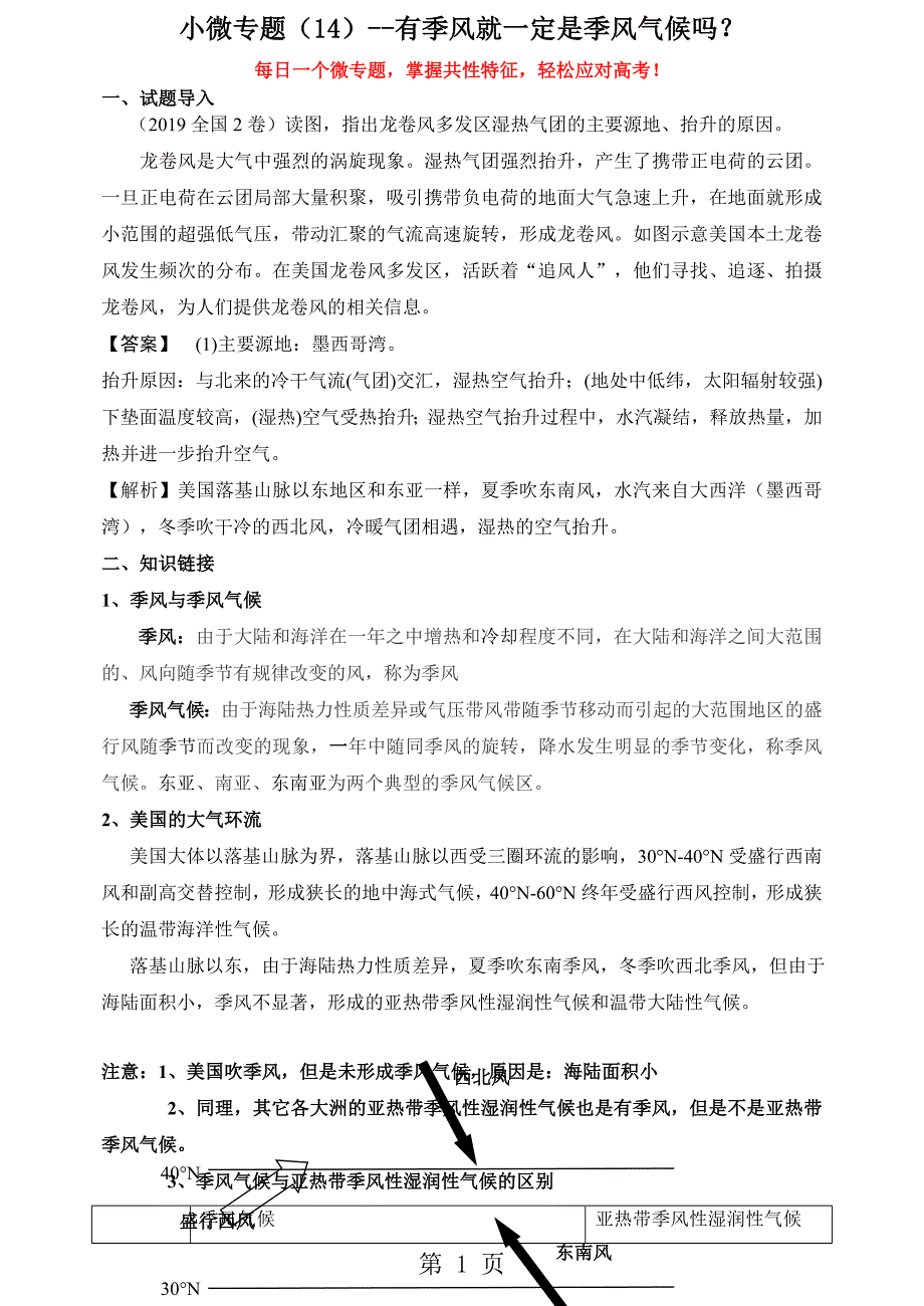 微专题14有季风就一定是季风气候吗_第1页