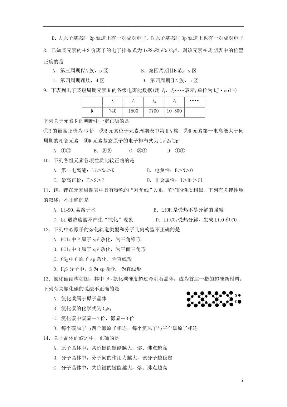 宁夏长庆高级中学2018-2019学年高二化学下学期期中试题_第2页