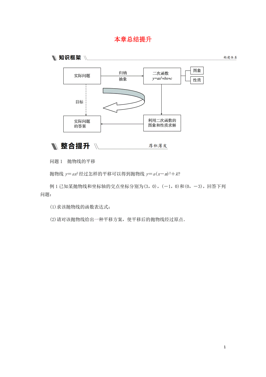 2018年秋九年级数学上册 第1章 二次函数本章总结提升同步练习 （新版）浙教版_第1页