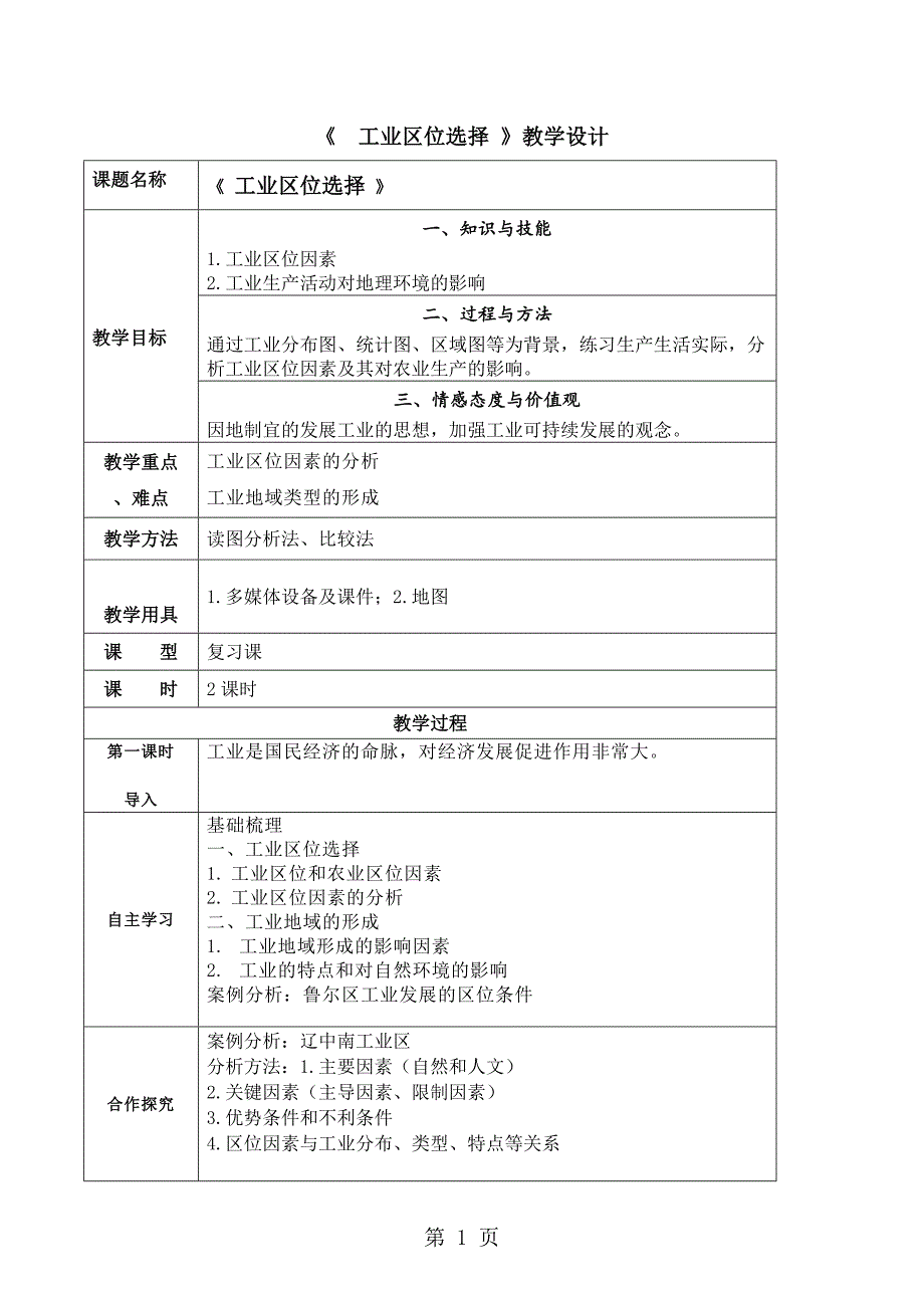 教案 4.1工业区位选择_第1页