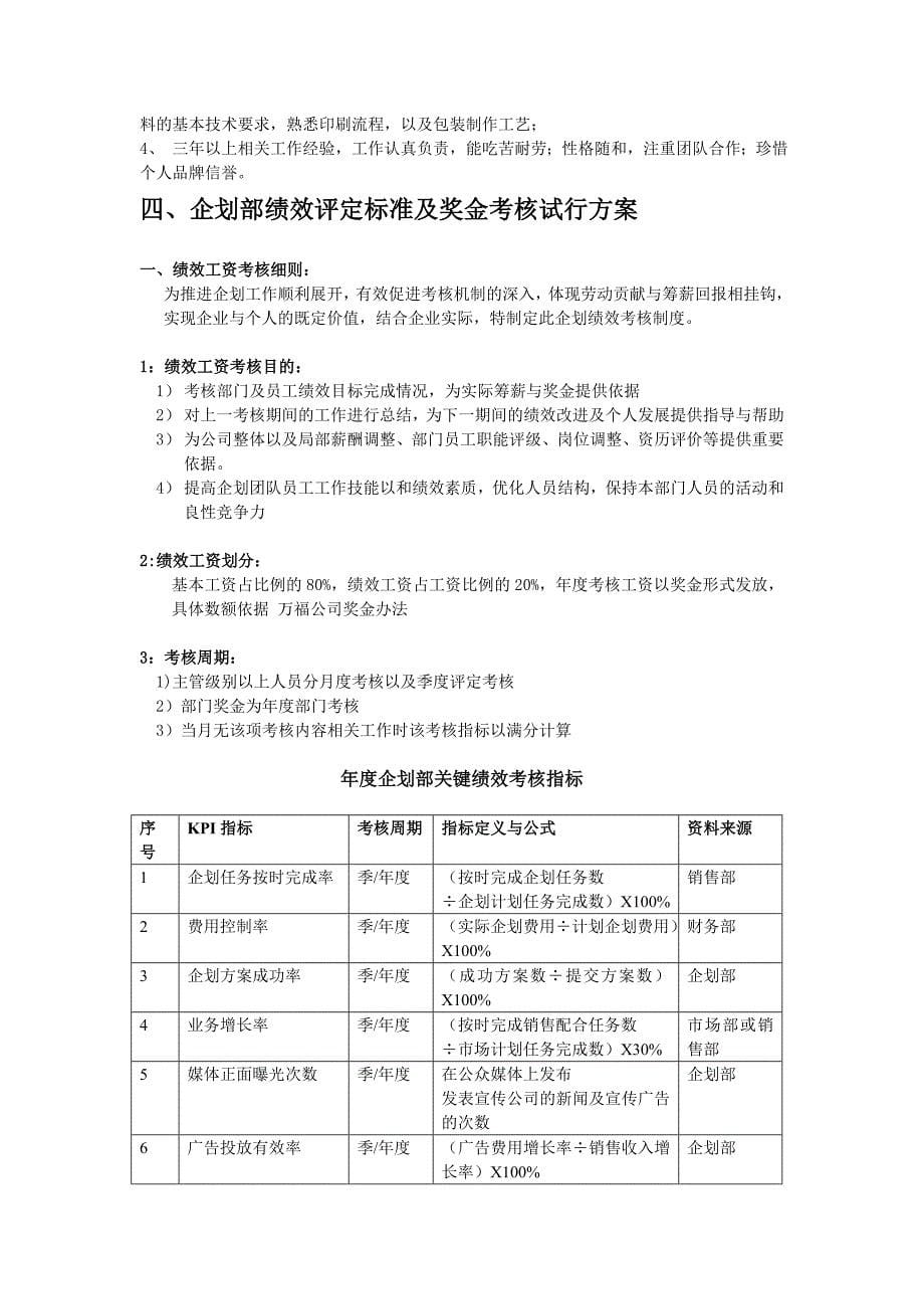 上海区块链公司企划部部门职责岗位设置及绩效考核_第5页