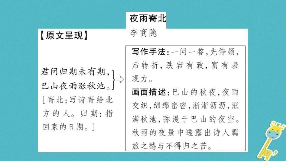 云南省峨山彝族自治县八年级语文下册 诵读欣赏 夜雨寄北课件 苏教版_第2页