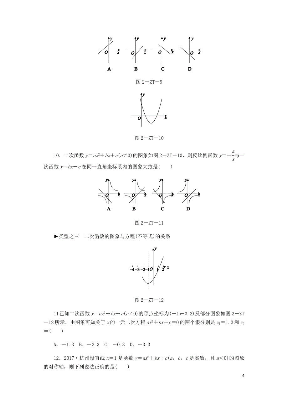 2018年秋九年级数学上册 第1章 二次函数 专题训练 二次函数y＝ax2＋bx＋c的系数a，b，c与图象的关系 （新版）浙教版_第4页