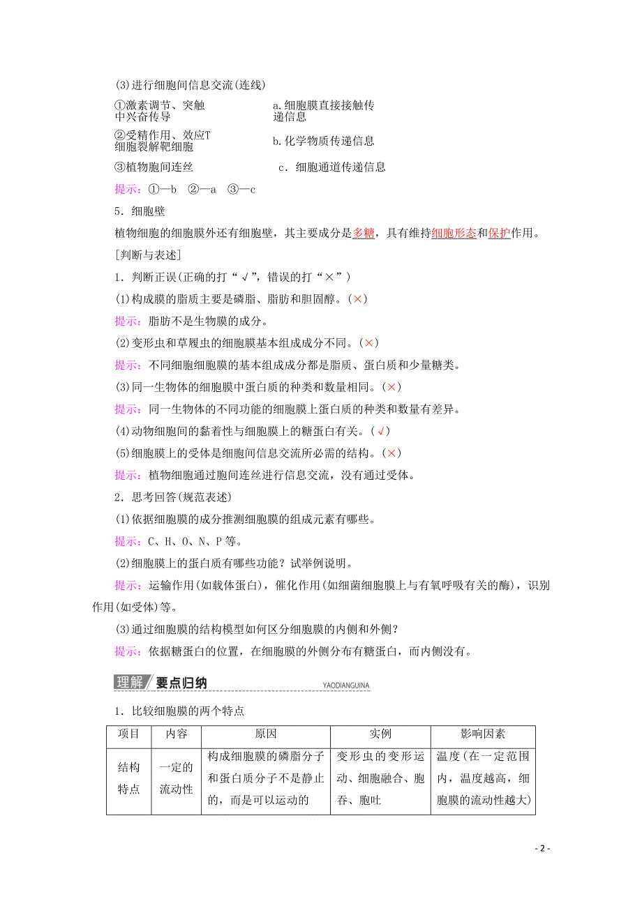 2020版高考生物一轮复习 第2单元 第2讲 细胞膜和细胞核教学案 苏教版必修1_第2页