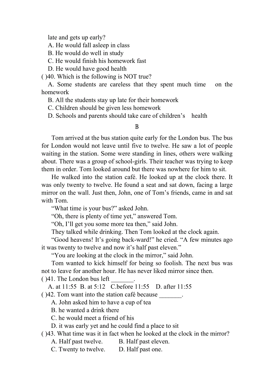 2014高一10月月考英语试题_第4页