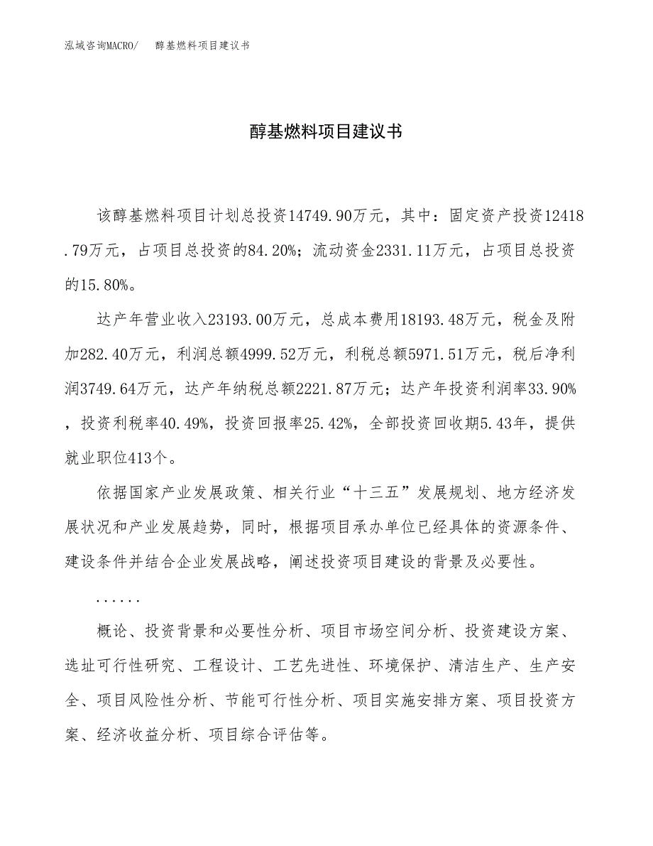 醇基燃料项目建议书（总投资15000万元）.docx_第1页