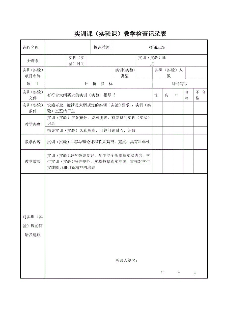 实训课(实验课)教学检查记录表_第1页