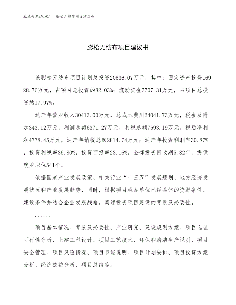 膨松无纺布项目建议书（总投资21000万元）.docx_第1页