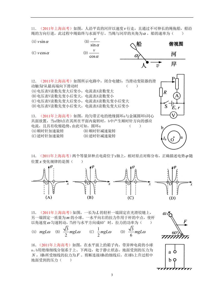 2011上海高考物理试卷及答案_第3页