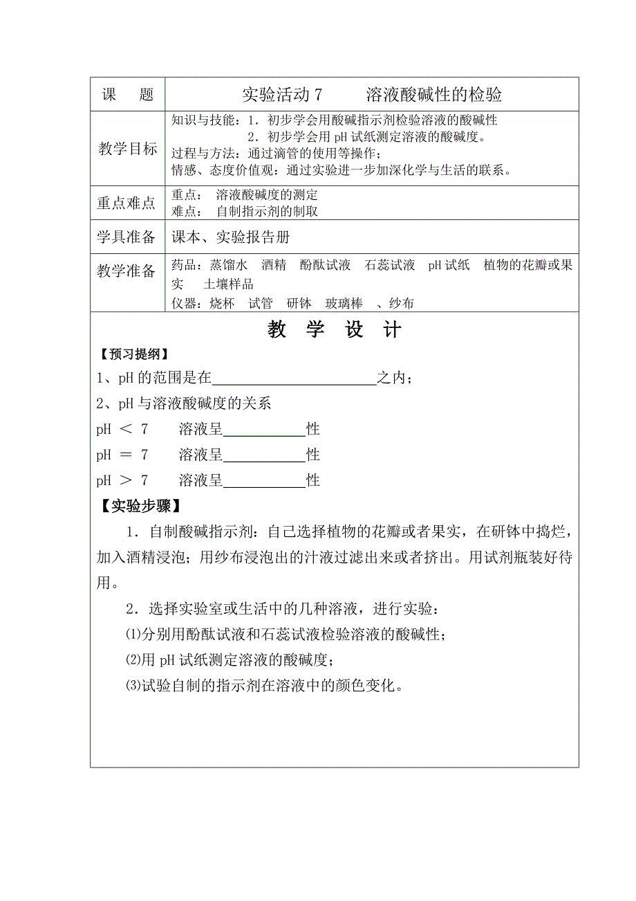 实验活动7----溶液酸碱性的检验_第1页