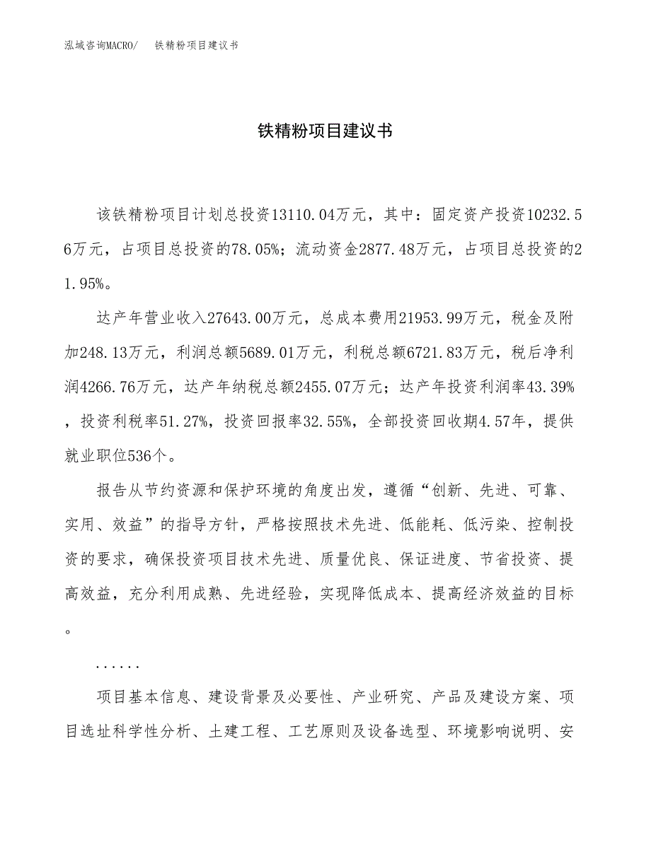 铁精粉项目建议书（总投资13000万元）.docx_第1页