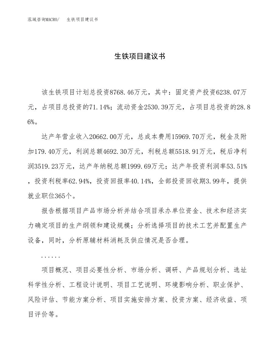 生铁项目建议书（38亩）.docx_第1页