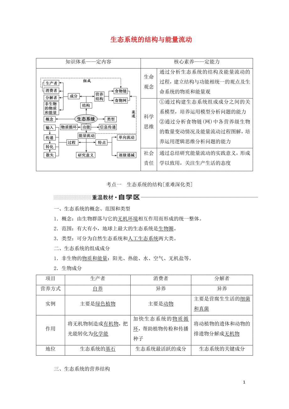 （通用版）2020版高考生物一轮复习 第十一单元 第一讲 生态系统的结构与能量流动学案（含解析）_第1页