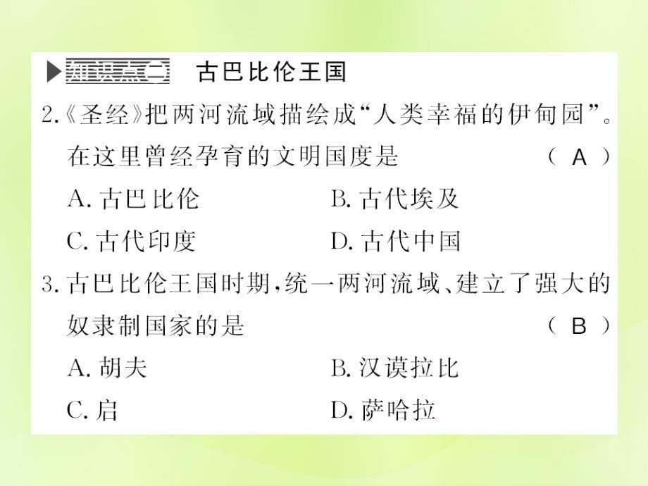 2018年秋九年级历史上册_第1单元 古代亚非文明 第2课 古代两河流域习题课件 新人教版_第5页