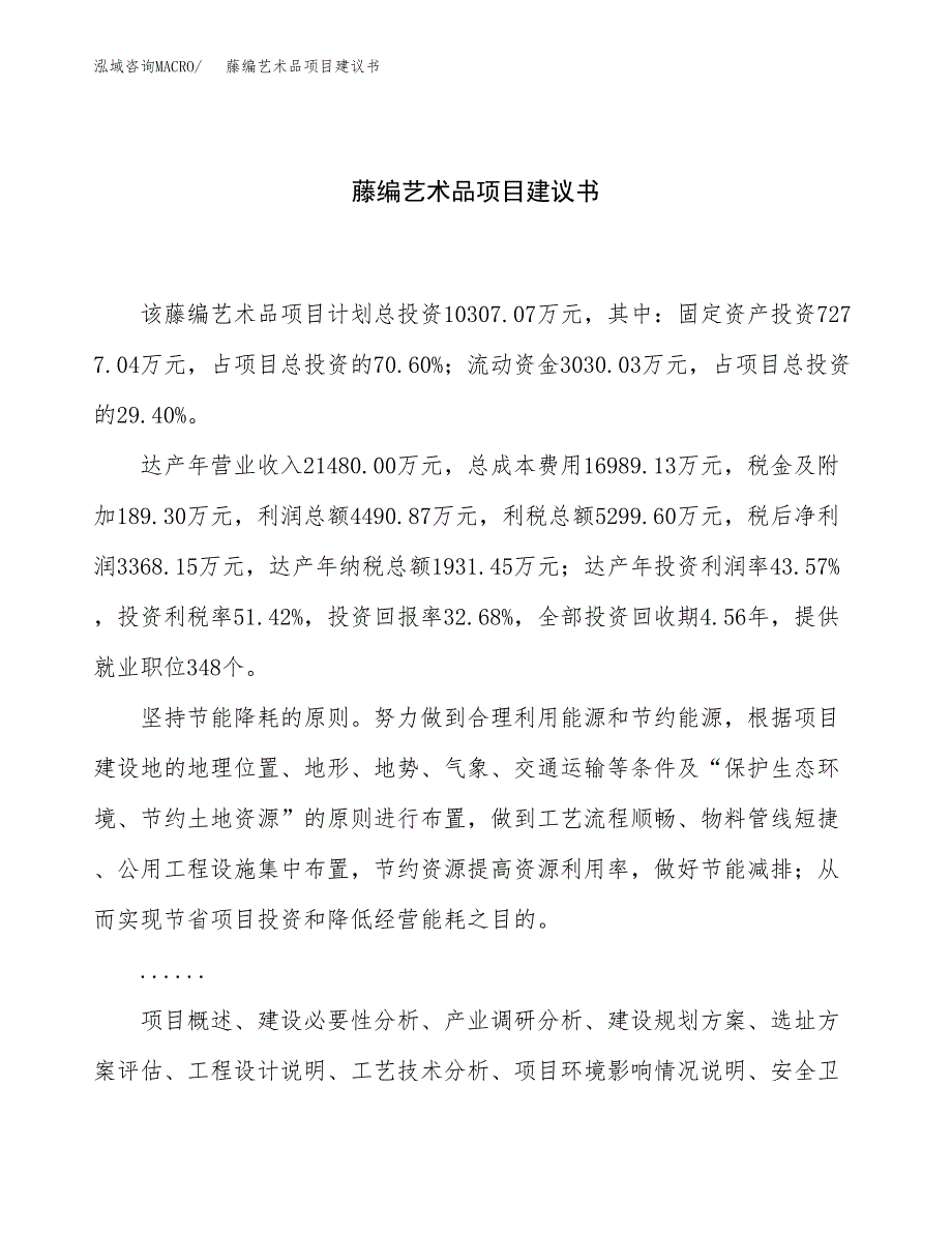 藤编艺术品项目建议书（总投资10000万元）.docx_第1页